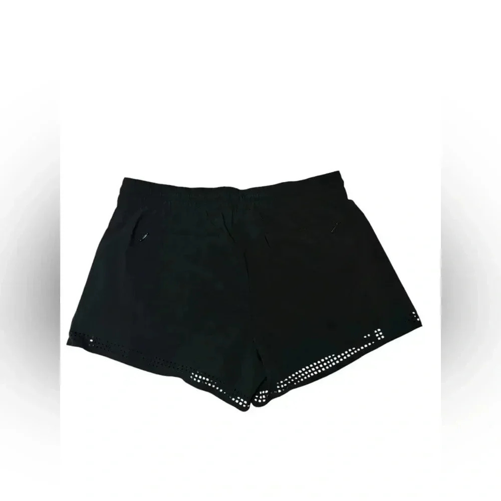 ATHLETA Baja Short Laser Cut Stretch Run Shorts Size 14 Black 4” Inseam Black - Picture 3 of 7